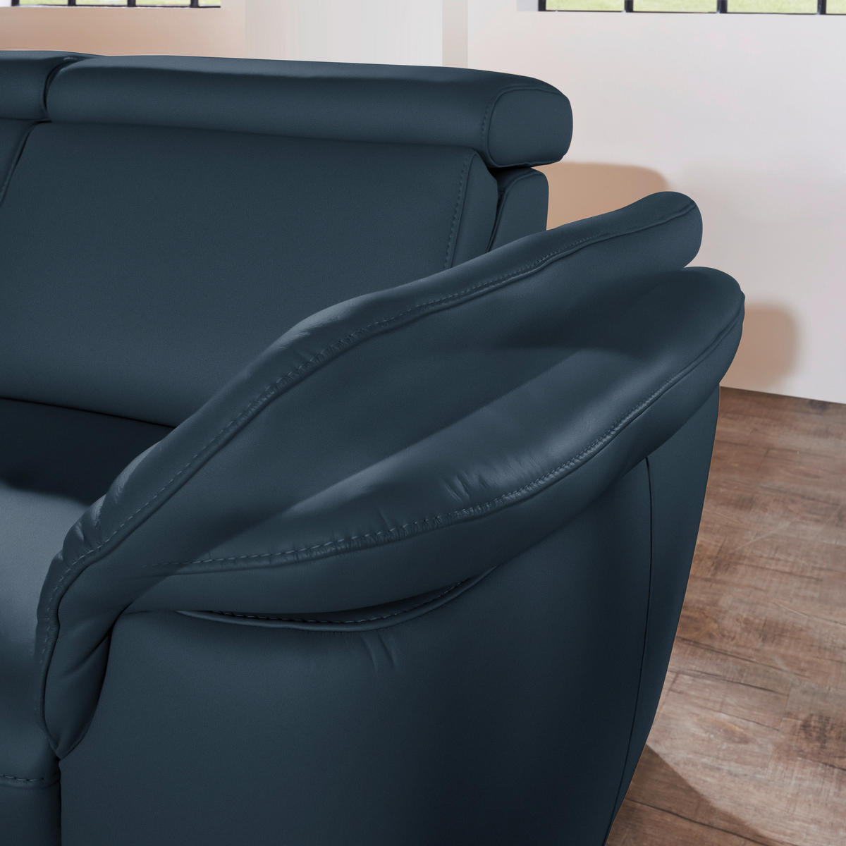 ECKSOFA in Echtleder Dunkelblau  - Alufarben/Dunkelblau, Design, Leder/Metall (239/271cm) - Cantus