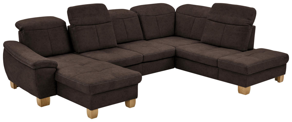 WOHNLANDSCHAFT Dunkelbraun Mikrofaser  - Wildeiche/Dunkelbraun, KONVENTIONELL, Holz/Textil (185/343/243cm) - Voleo