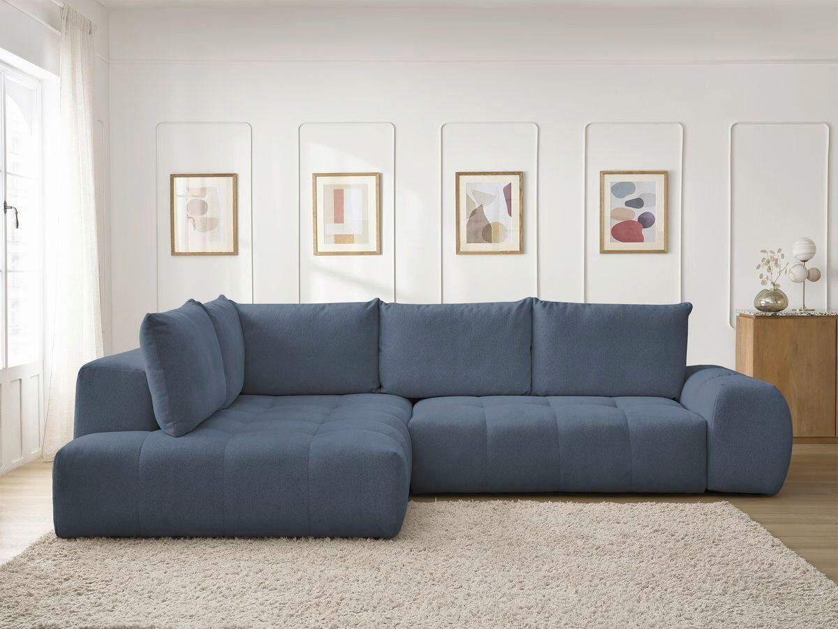ECKSCHLAFSOFA EVEREST  mit Rücken echt, Armteil links, Armteil rechts Flachgewebe Dunkelblau  - Schwarz/Dunkelblau, MODERN, Kunststoff/Textil (320/212cm)