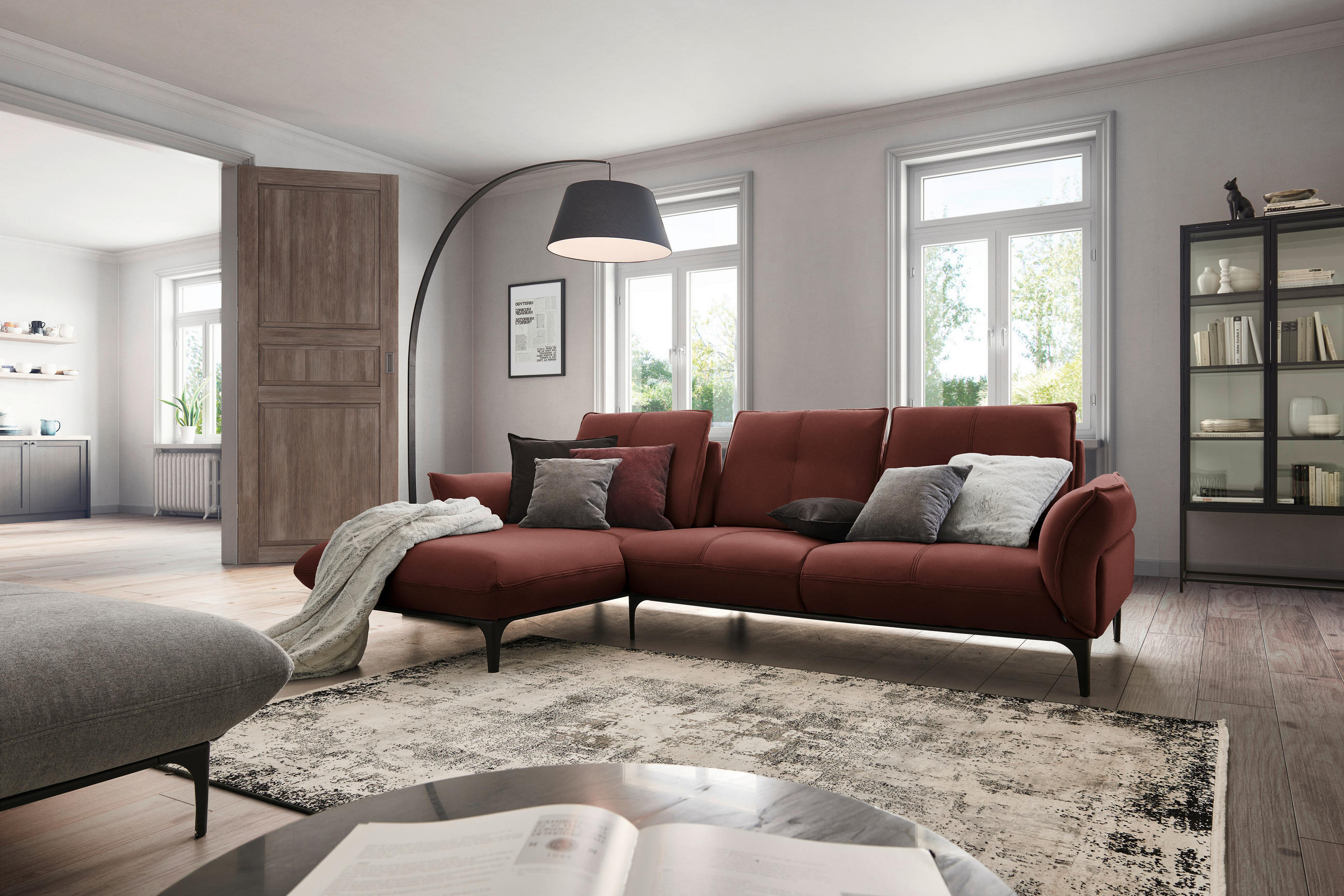 ECKSOFA in Echtleder Braun  - Schwarz/Braun, Natur, Leder (182/277cm) - Valnatura