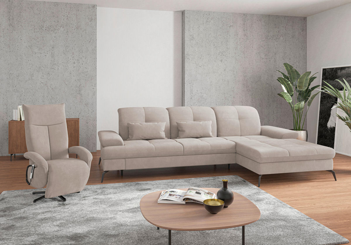 ECKSOFA in Flachgewebe Greige  279/185 cm  - Greige/Schwarz, KONVENTIONELL, Textil/Metall (279/185cm) - Sit & More