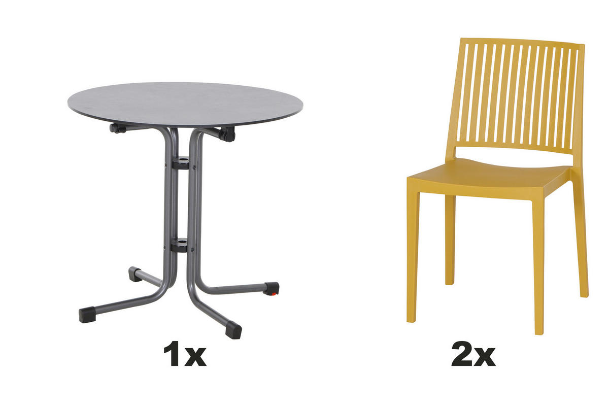 GARTENGARNITUR 3-teilig Stahl 3-teilig  - Anthrazit/Gelb, Basics, Kunststoff/Metall (80/80/80cm) - Siena Garden