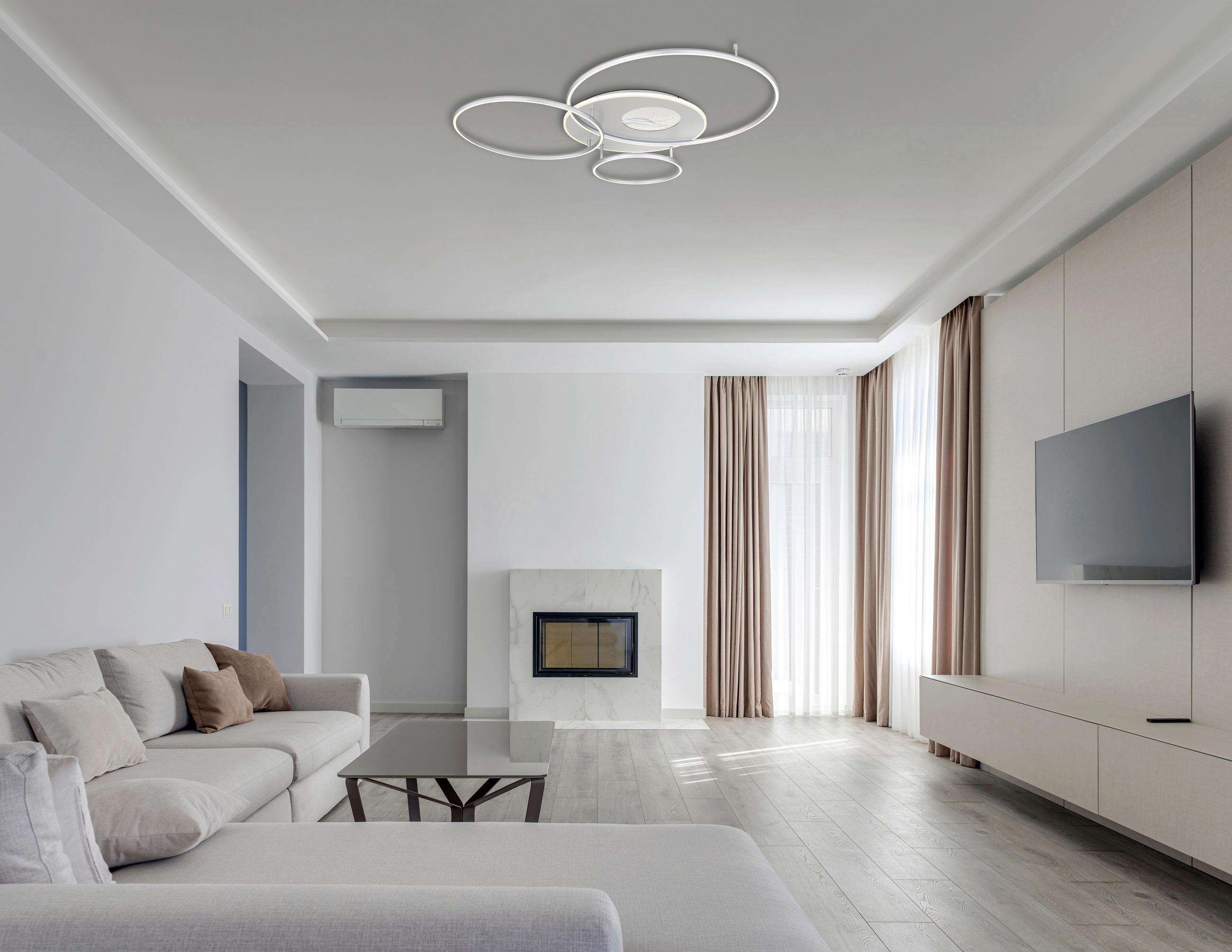 LED-DECKENLEUCHTE INVERTINA 126,4/105,3/13 cm   - Silberfarben/Opal, Design, Kunststoff/Metall (126,4/105,3/13cm) - Globo