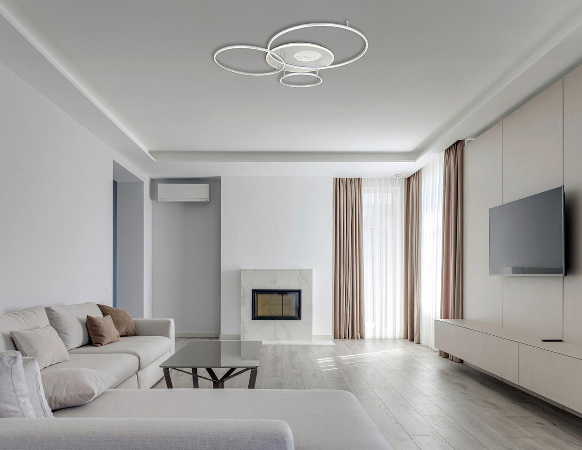 LED-DECKENLEUCHTE INVERTINA 126,4/105,3/13 cm   - Silberfarben/Opal, Design, Kunststoff/Metall (126,4/105,3/13cm) - Globo
