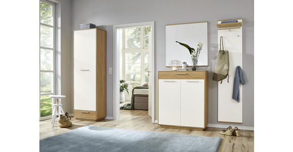 GARDEROBE 4-teilig in 220/195/37 cm - Eichefarben/Weiß, Design, Glas/Holz (220/195/37cm) - Novel
