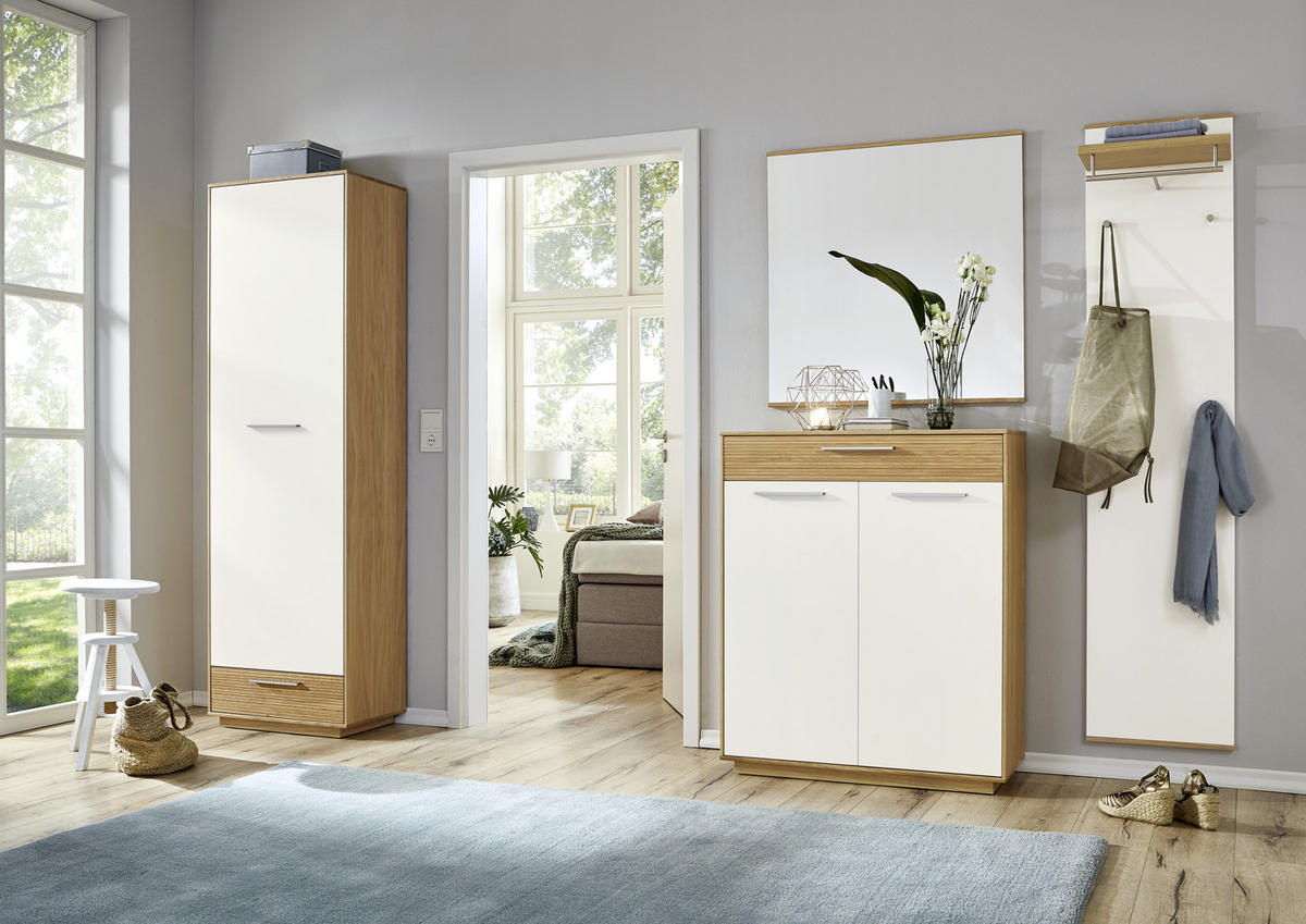 GARDEROBE 4-teilig  in 220/195/37 cm  - Weiss/Eichefarben, Design, Glas/Holz (220/195/37cm)