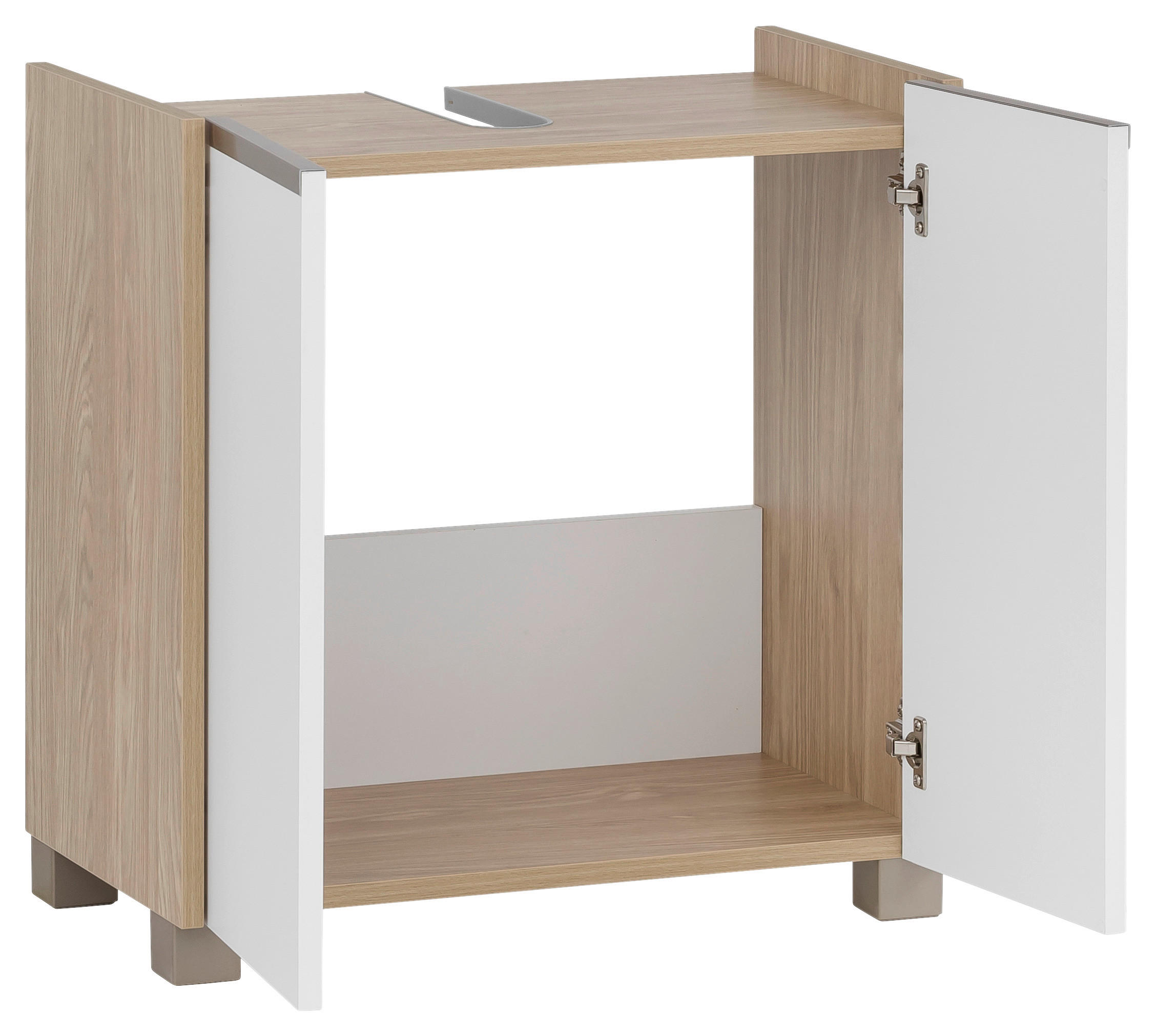 WASCHBECKENUNTERSCHRANK 56,9/58,9/33 cm  - Edelstahlfarben/Eichefarben, MODERN, Holzwerkstoff/Kunststoff (56,9/58,9/33cm) - MID.YOU