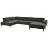 WOHNLANDSCHAFT Grau Velours  - Schwarz/Grau, Design, Textil/Metall (219/383/195cm) - Beldomo Style