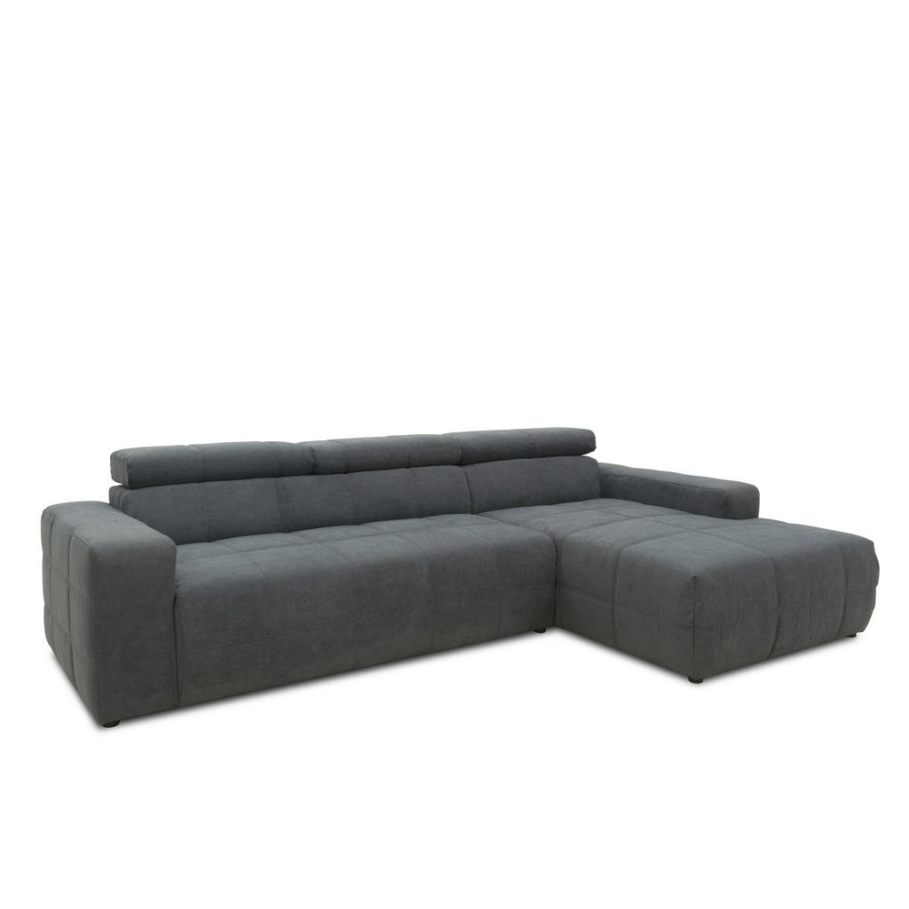 Thumbnail - Mid.you Ecksofa, Dunkelgrau, Textil, Uni, 3-Sitzer, Ottomane rechts, L-Form, 285x175 cm, Made in EU, FSC Mix, Rücken ech...