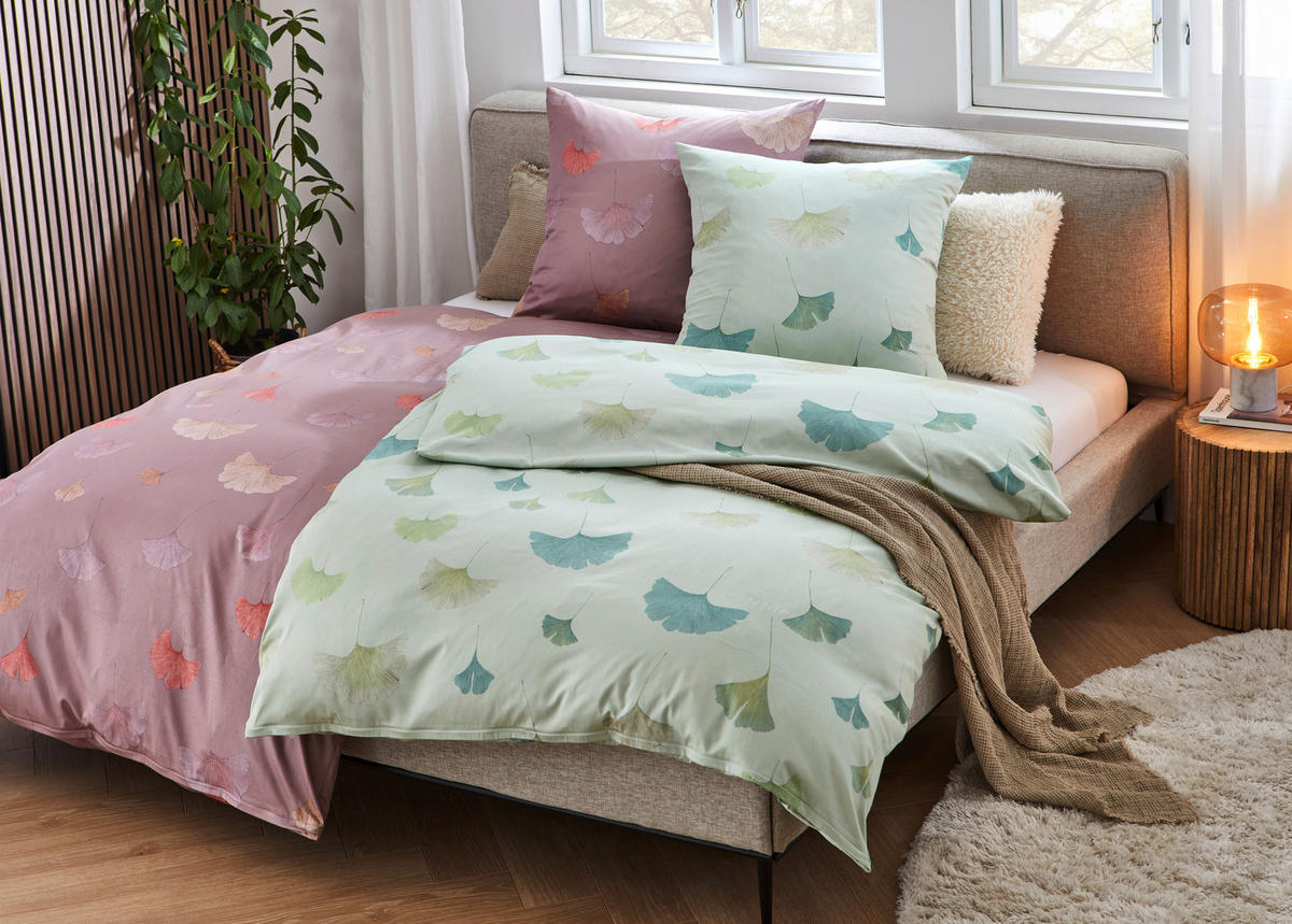 BETTWÄSCHE GINKO Satin 135/200 cm  - Grün, Basics, Textil (135/200cm) - Estella
