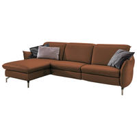 ECKSOFA Cognac Lederlook (vegan)  - Cognac/Nickelfarben, MODERN, Textil/Metall (179/263cm) - Livetastic