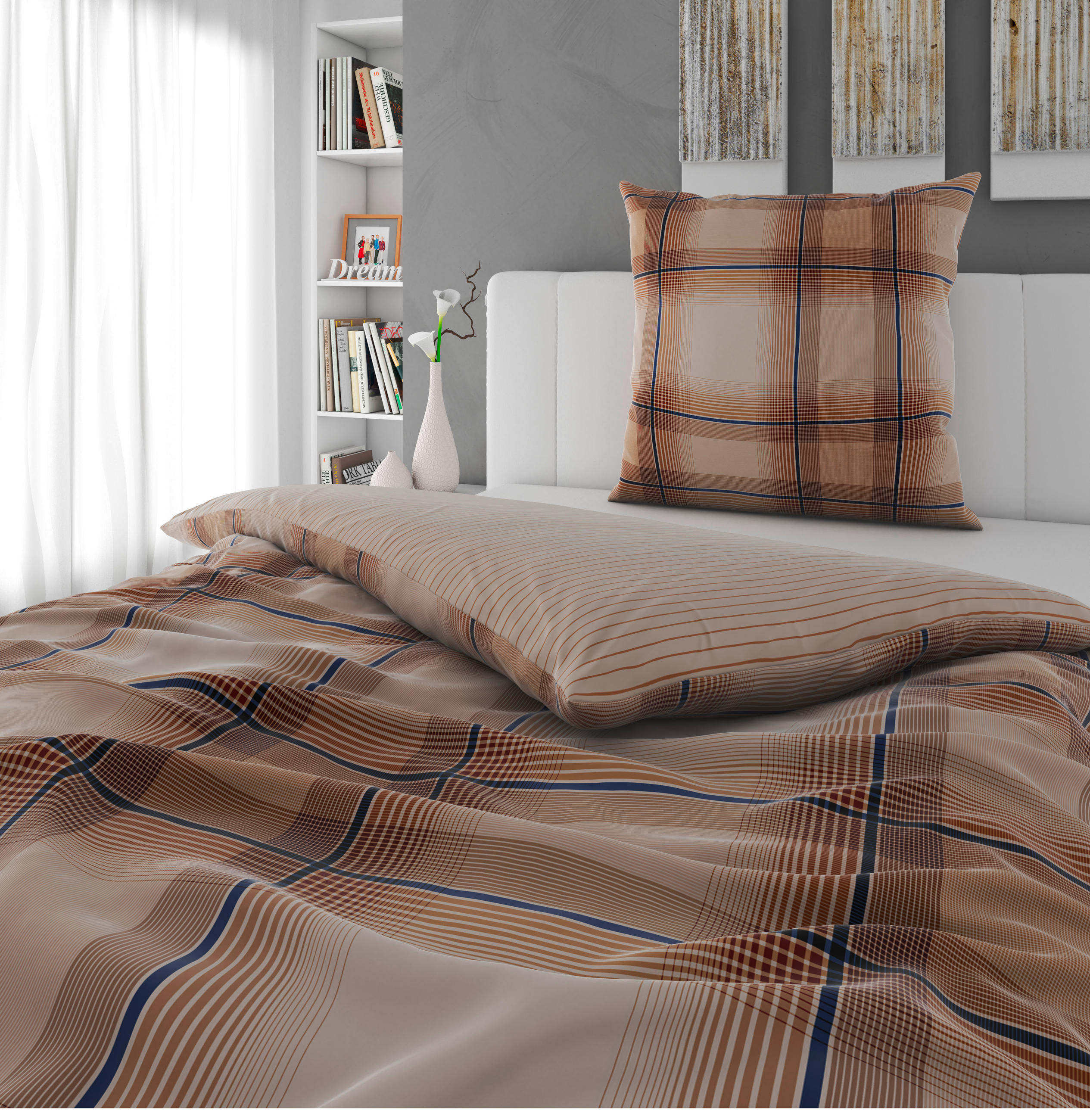 WENDEBETTWÄSCHE Satin 155/220 cm  - Braun/Grau, Textil (155/220cm) - Novel