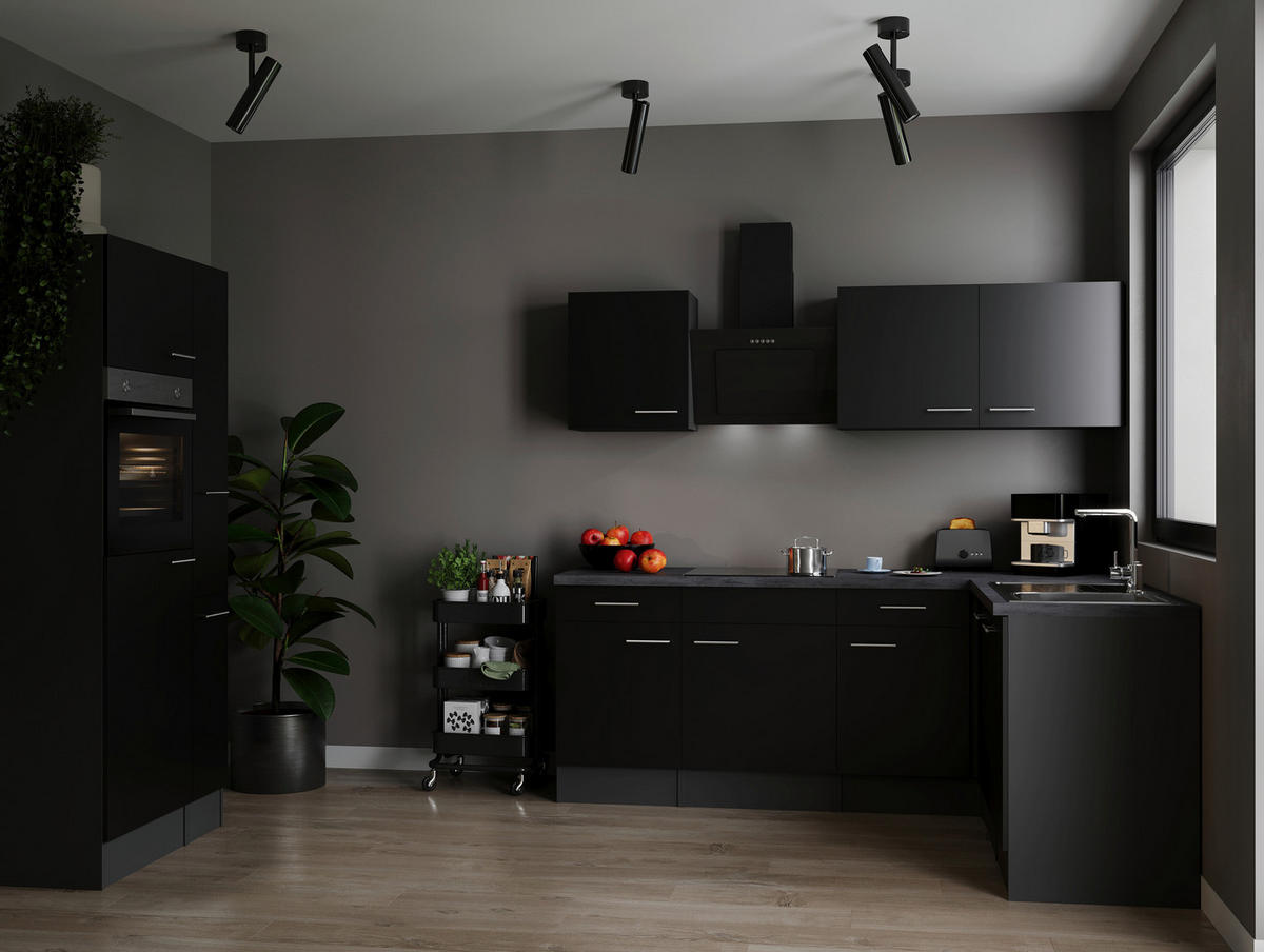 ECKKÜCHE 310/172 cm  in Grau, Schwarz  - Silberfarben/Schwarz, Design, Holzwerkstoff/Metall (310/172cm) - Respekta