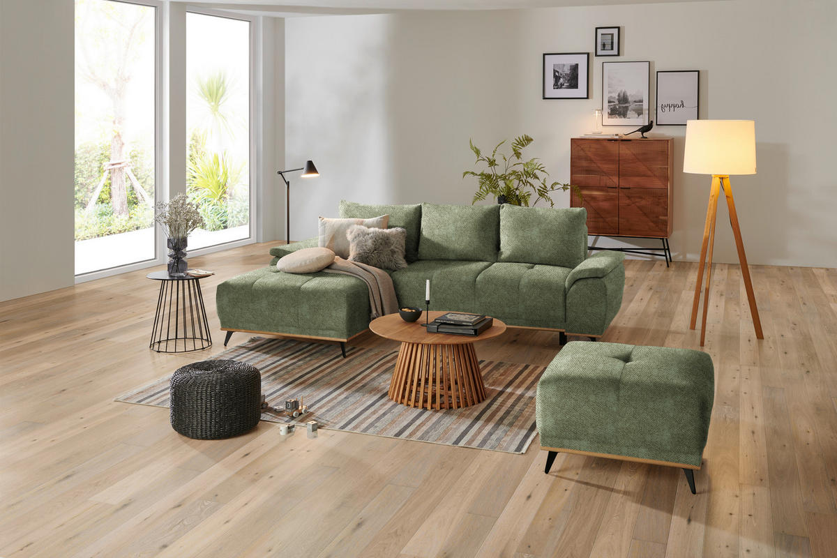 ECKSOFA in Struktur Olivgrün  - Schwarz/Olivgrün, Modern, Textil/Metall (168/262cm) - home24