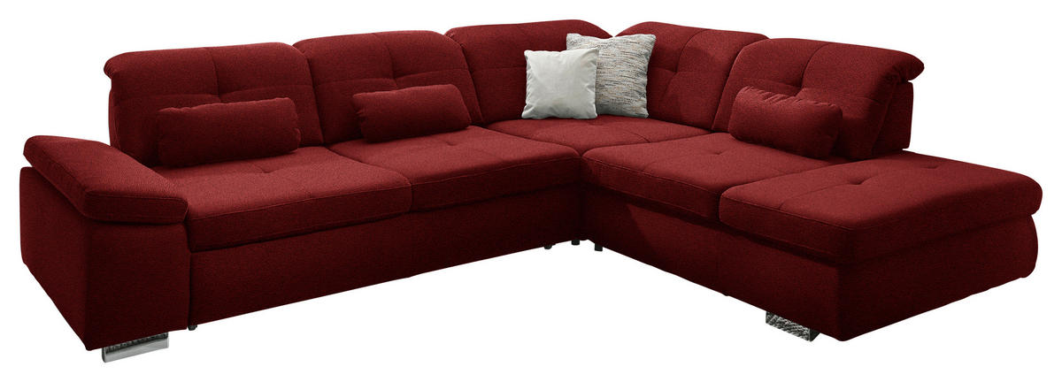 ECKSOFA Mikrofaser Dunkelrot  - Chromfarben/Dunkelrot, Design, Textil/Metall (312/260cm) - Beldomo Style