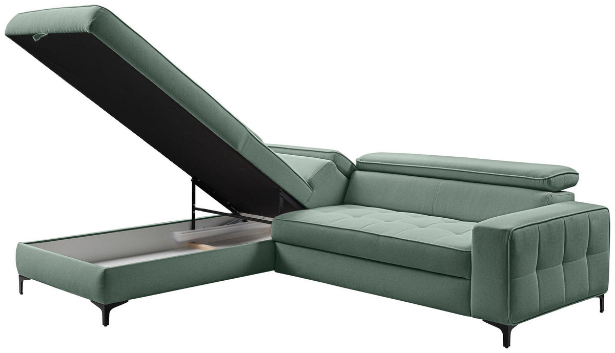 ECKSOFA  in Struktur Mintgrün  203/251 cm  - Schwarz/Mintgrün, Design, Textil/Metall (203/251cm) - MID.YOU