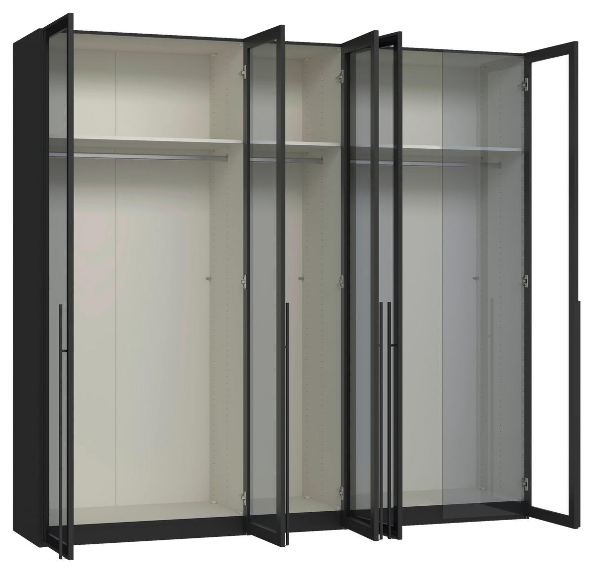 DREHTÜRENSCHRANK 253/236/59 cm,  in Schwarz, 5-türig  - Schwarz, Design, Glas/Holzwerkstoff (253/236/59cm) - Jutzler