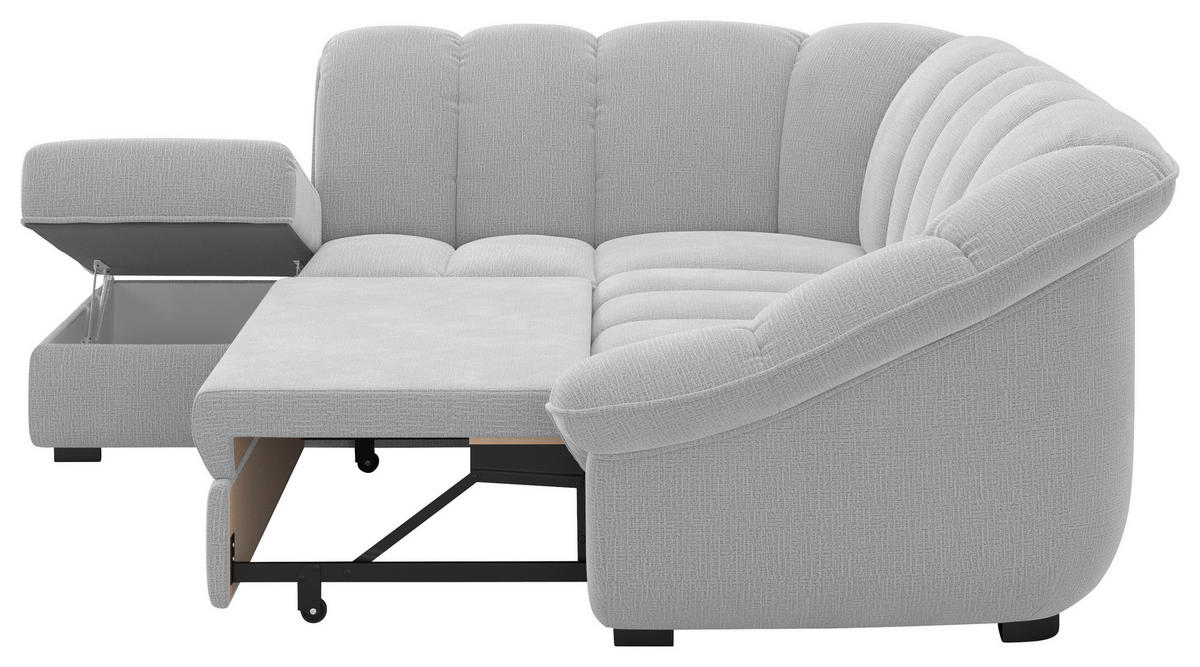 ECKSOFA Hellgrau Chenille Bettkasten, Schlaffunktion, Rücken echt  - Hellgrau/Schwarz, KONVENTIONELL, Kunststoff/Textil (222/260cm) - Welnova