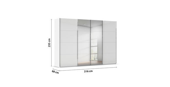 SCHWEBETÜRENSCHRANK 316/235/68 cm 4-türig Weiß  - Chromfarben/Weiß, Design, Glas/Holzwerkstoff (316/235/68cm) - Novel