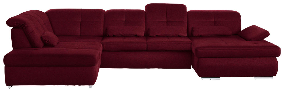 WOHNLANDSCHAFT  in Mikrofaser Weinrot  - Chromfarben/Weinrot, Design, Holzwerkstoff/Textil (260/371/195cm) - Beldomo Style