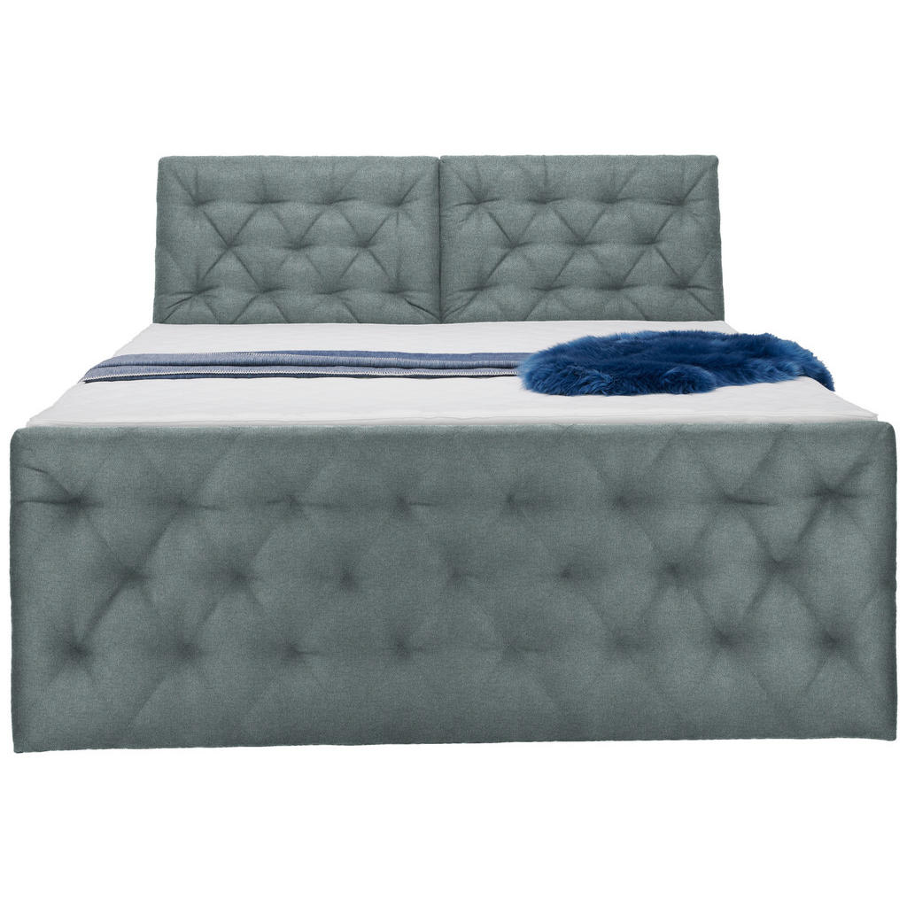 Thumbnail - Carryhome Boxspringbett, Mintgrün, Textil, H2, Höhe ca. 16 cm, 180x200 cm, Bettkasten, gepolstertes Kopfteil, Federkernm...