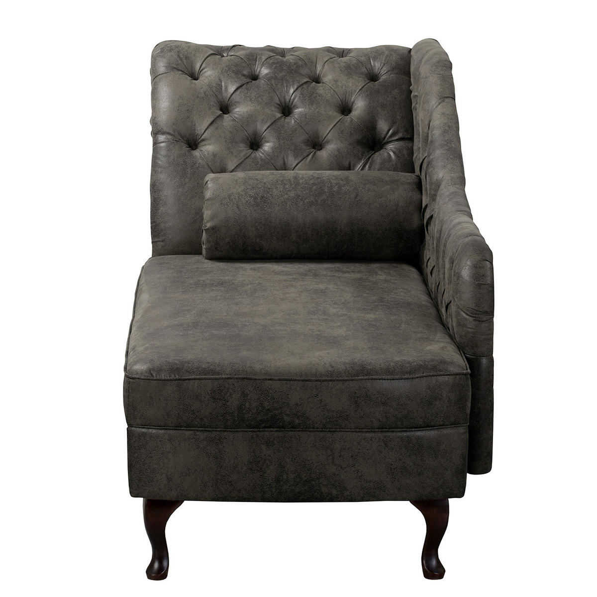 RÉCAMIERE Lederlook Anthrazit  - Anthrazit/Braun, Design, Holz/Textil (185/93/75cm) - Livetastic