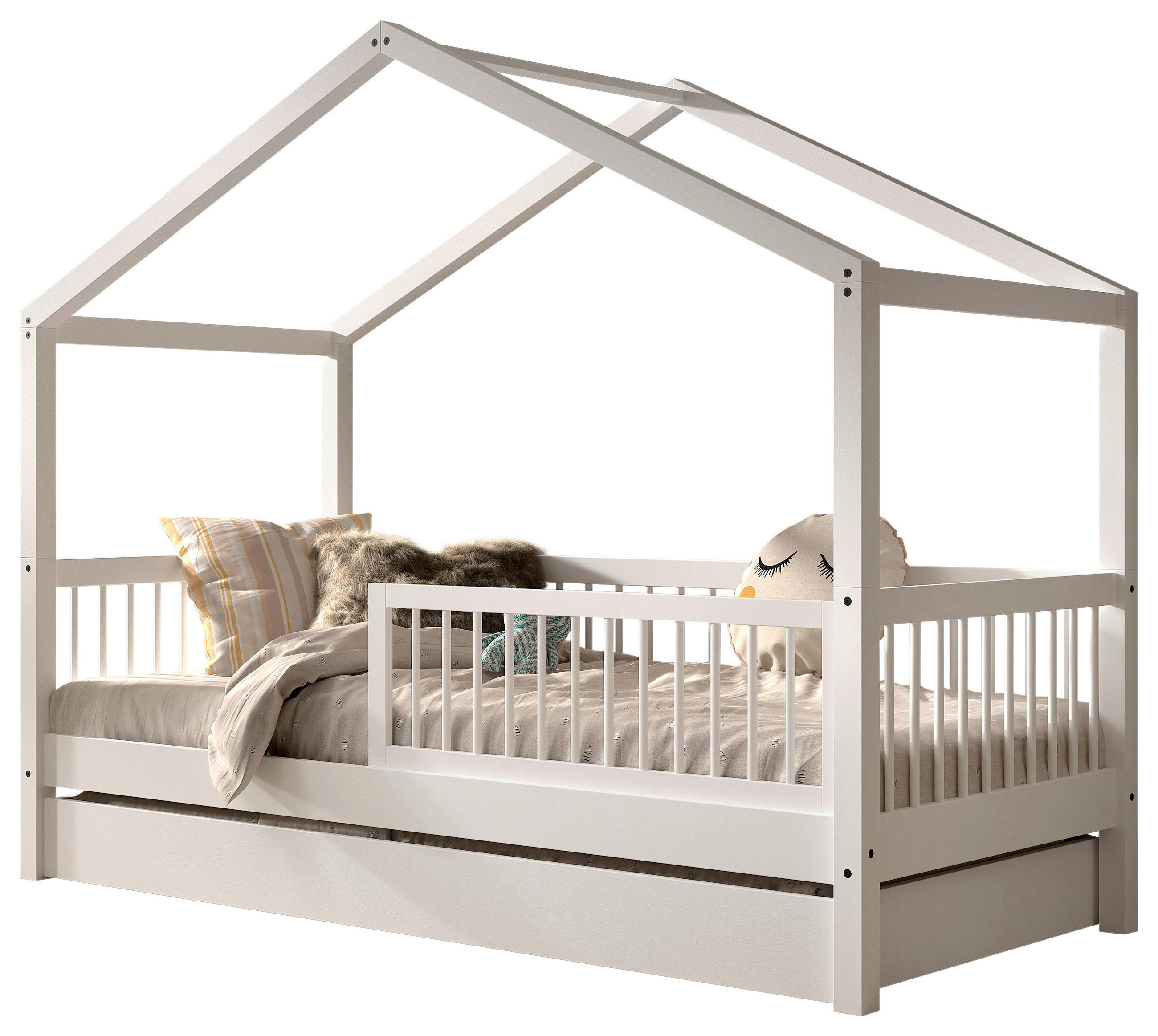 HAUSBETT Absturzsicherung, Rollrost, Bettschublade 90/200 cm  in Weiß  - Naturfarben/Weiß, MODERN, Holz (90/200cm) - MID.YOU