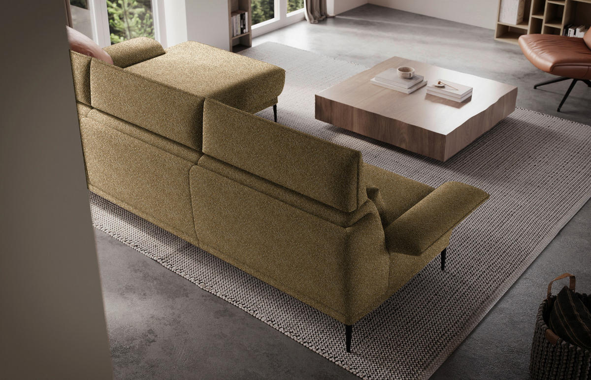 ECKSOFA in Bouclé Hellbraun  - Hellbraun/Schwarz, Design, Textil/Metall (330/186cm) - Johann Jakob