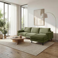 ECKSOFA Cord Olivgrün  - Schwarz/Olivgrün, Design, Textil/Metall (238/166cm) - Livetastic