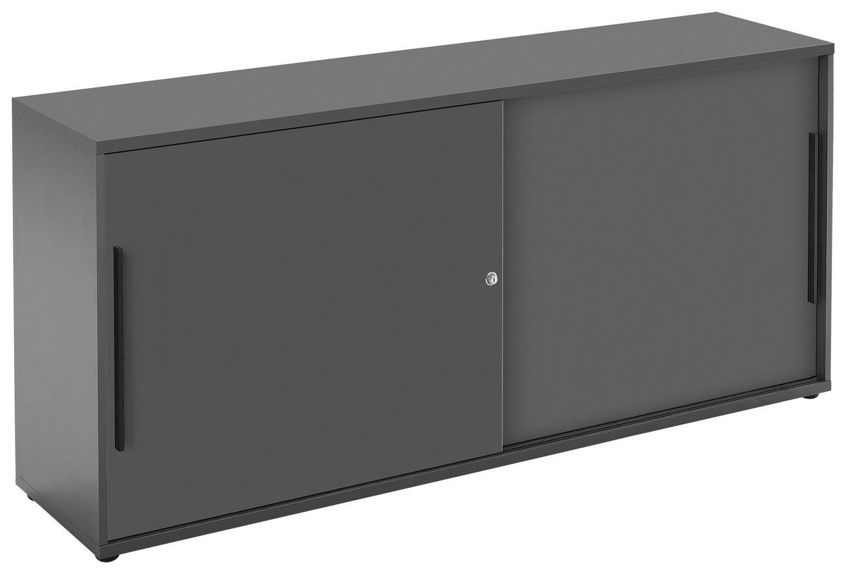 NISKA KOMODA   160/74/40 cm   boje grafita   - boje grafita/crna, Moderno, drvni materijal/metal (160/74/40cm)