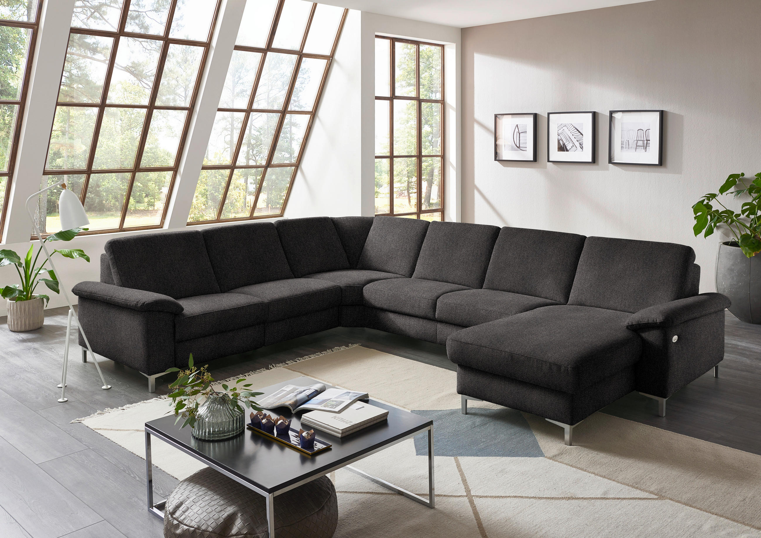 WOHNLANDSCHAFT in Chenille Graubraun  - Graubraun/Alufarben, Design, Textil/Metall (265/333/170cm) - Dieter Knoll