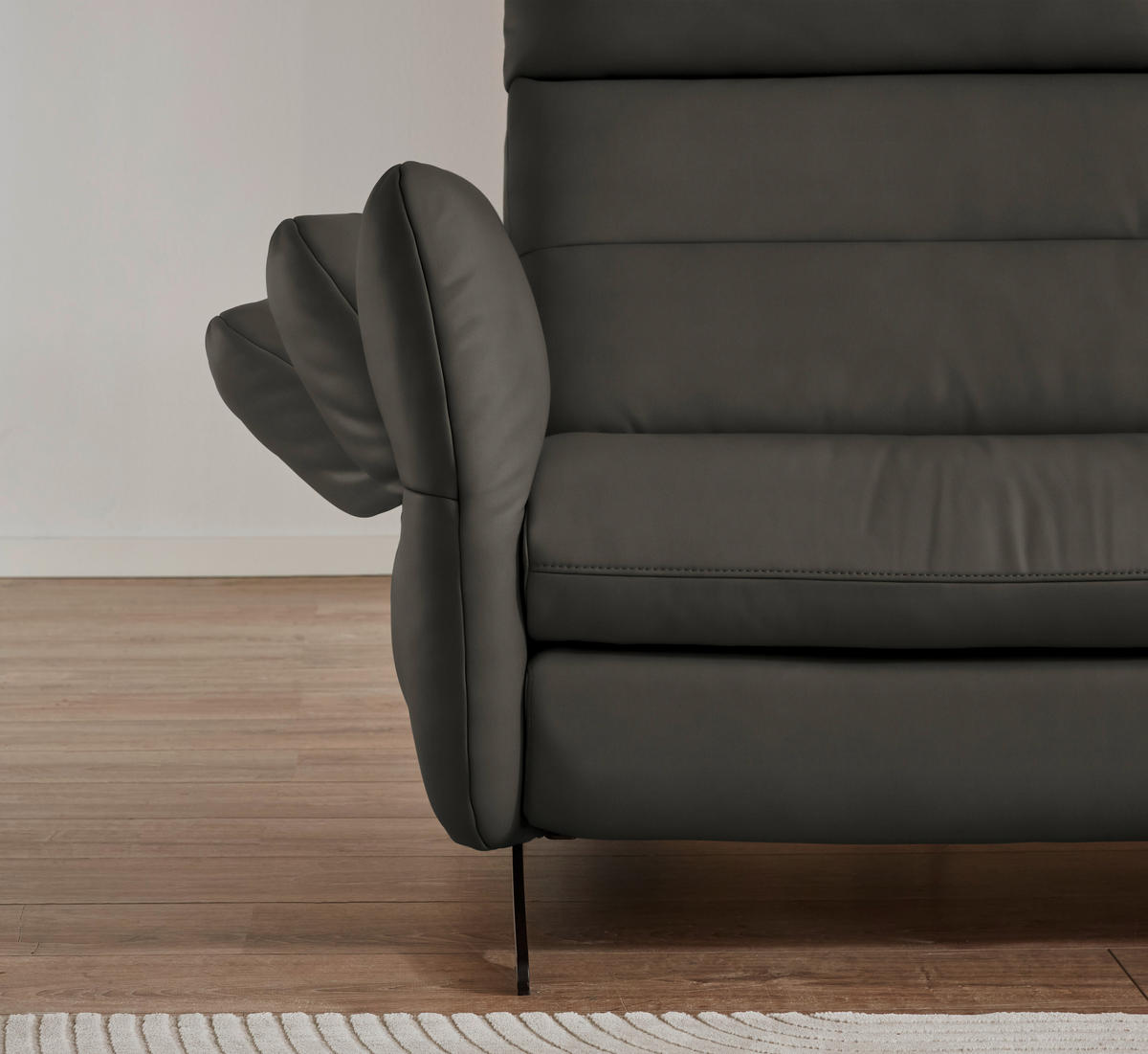 ECKSOFA in Echtleder Dunkelgrau  - Dunkelgrau/Schwarz, Design, Leder/Metall (300/157cm) - Dieter Knoll