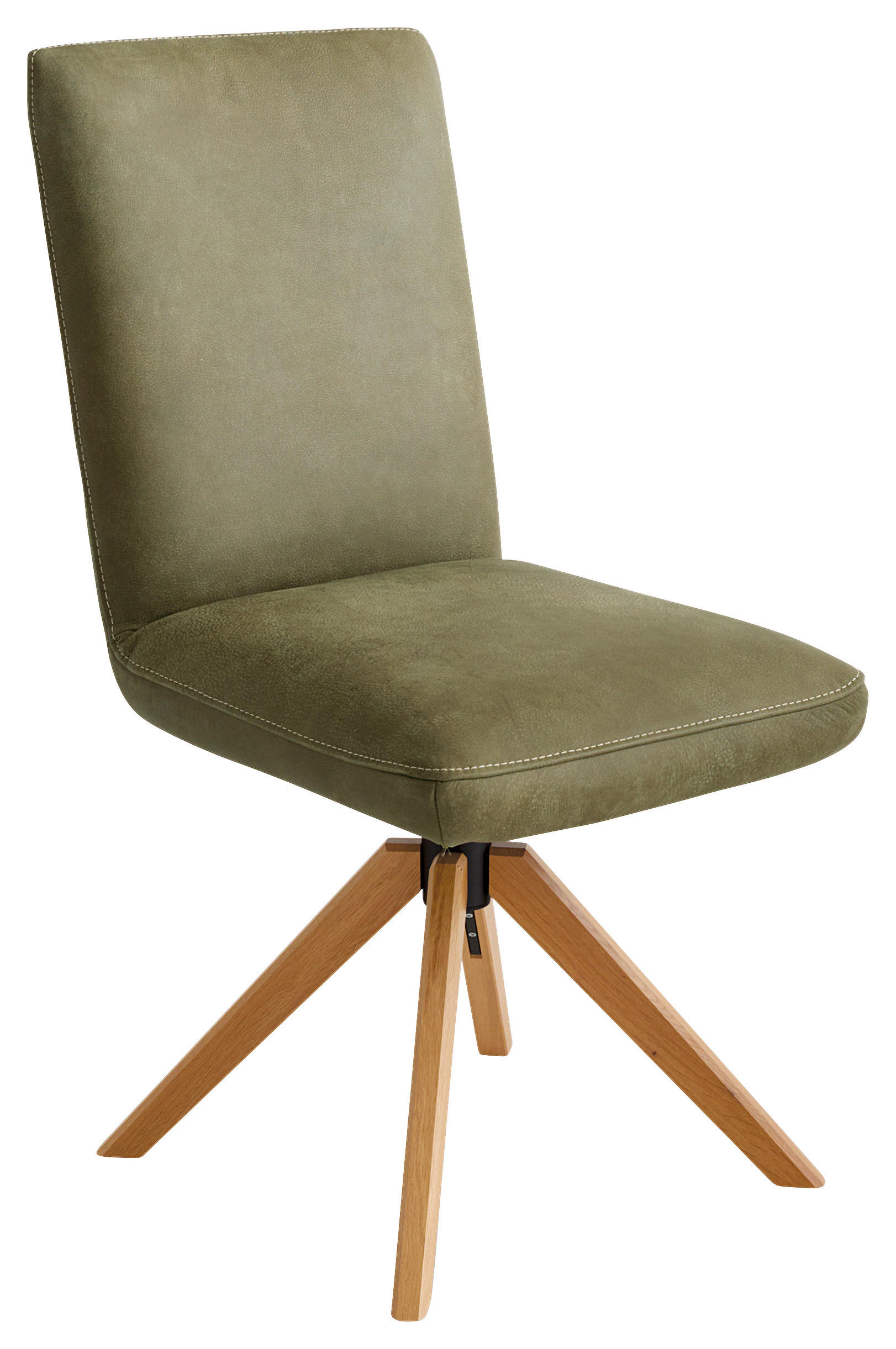 STUHL Echtleder Olivgrün Wildeiche vollmassiv  - Wildeiche/Beige, Design, Leder/Holz (47/95/67cm) - Koinor