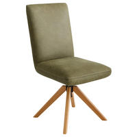 STUHL Echtleder Olivgrün Wildeiche vollmassiv  - Wildeiche/Beige, Design, Leder/Holz (47/95/67cm) - Koinor