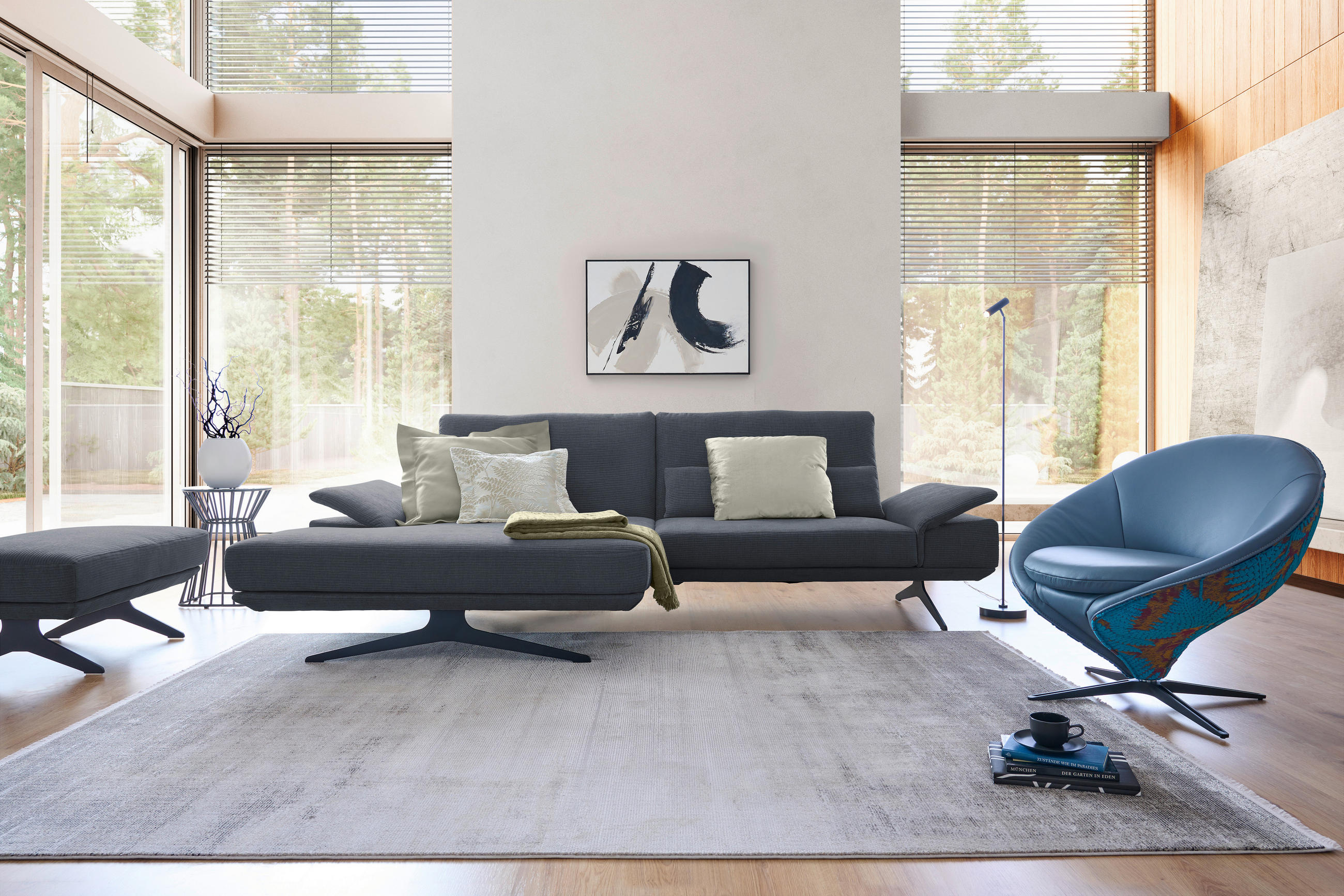 ECKSOFA in Flachgewebe Dunkelgrau  155/284 cm  - Dunkelgrau/Schwarz, Design, Textil/Metall (155/284cm) - Koinor