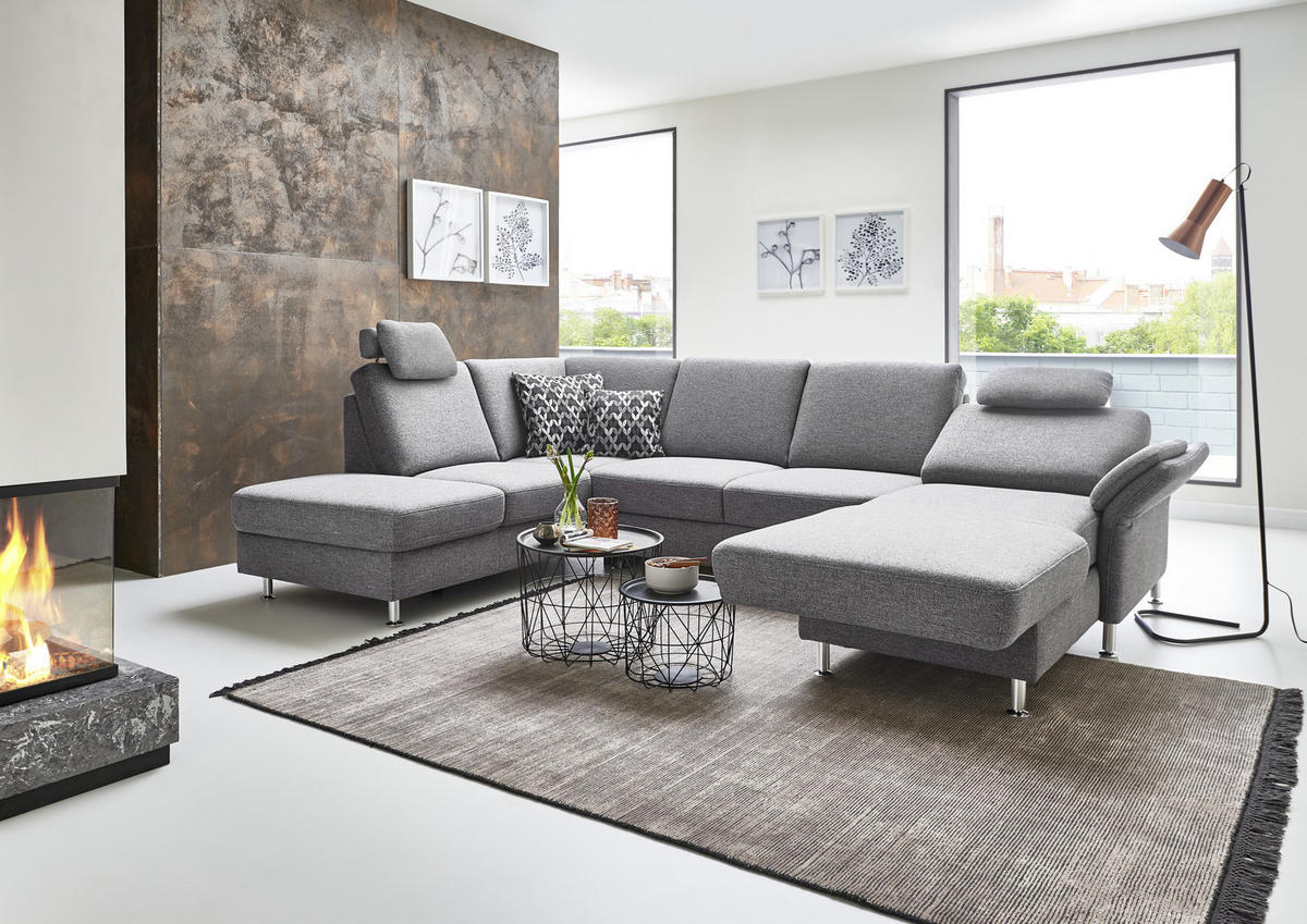 WOHNLANDSCHAFT in Flachgewebe Grau  - Chromfarben/Grau, Konventionell, Textil/Metall (200/217cm) - Beldomo System