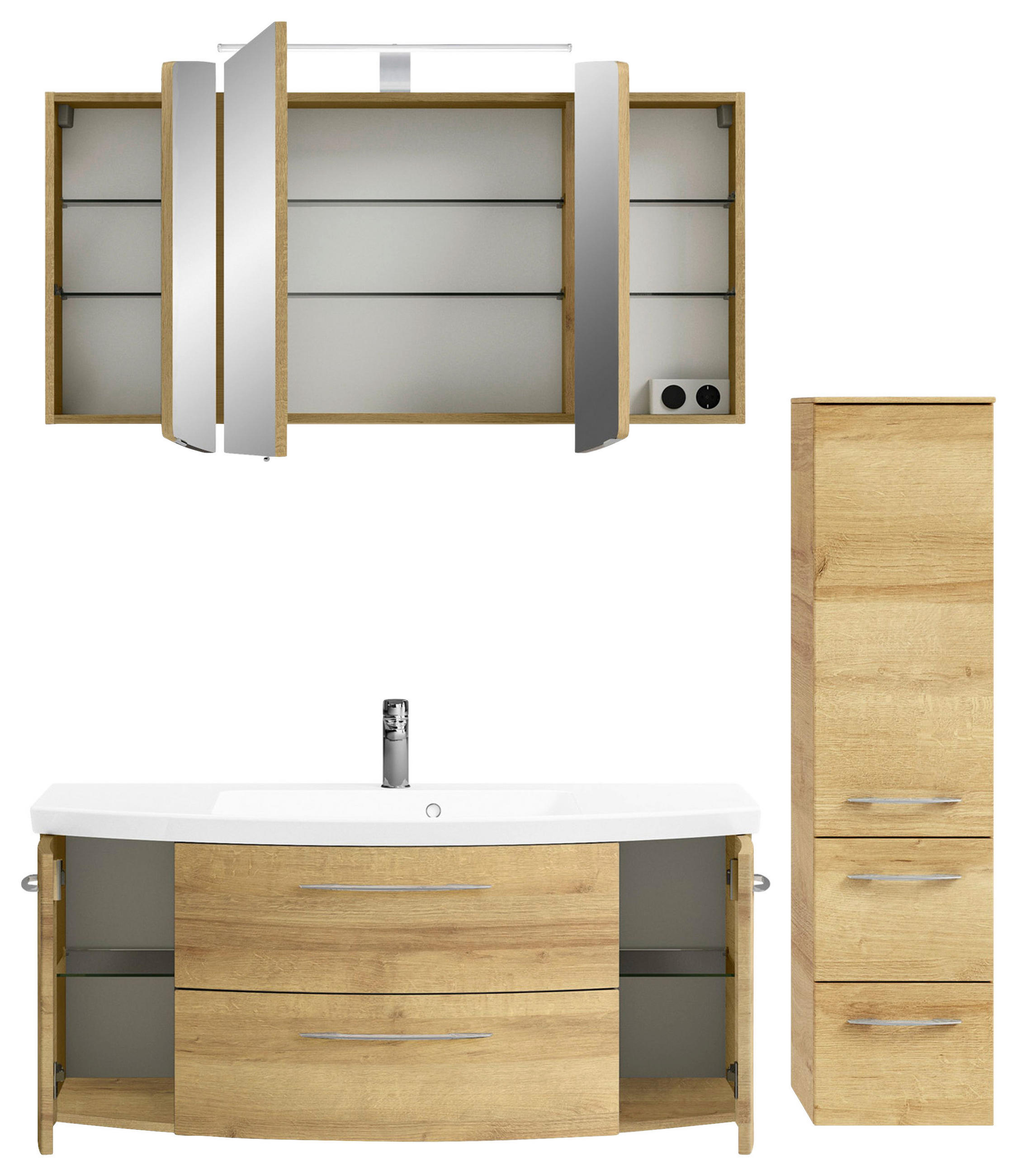 BADEZIMMER 4-teilig  in 151 cm  - Chromfarben/Eichefarben, KONVENTIONELL, Glas/Holzwerkstoff (151cm) - Pelipal