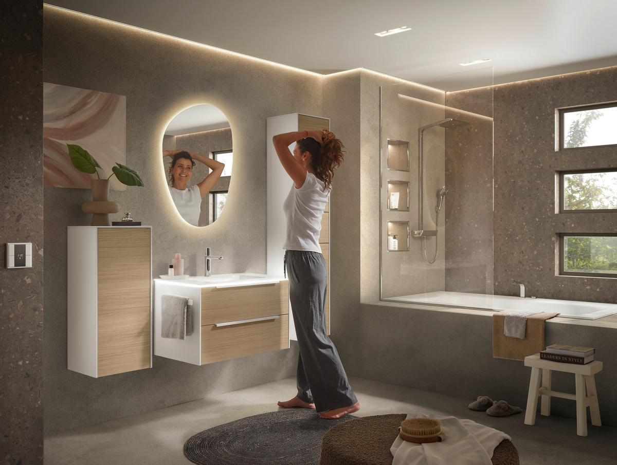 BADEZIMMER 3-teilig  in 80,5 cm  - Eichefarben/Weiß, Design, Holzwerkstoff/Stein (80,5cm) - Musterring