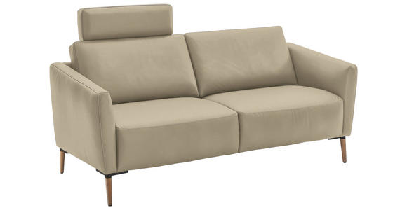 2-SITZER-SOFA  in Echtleder Ecru   - Ecru/Eichefarben, Natur, Leder/Holz (207/86/87cm) - Valnatura
