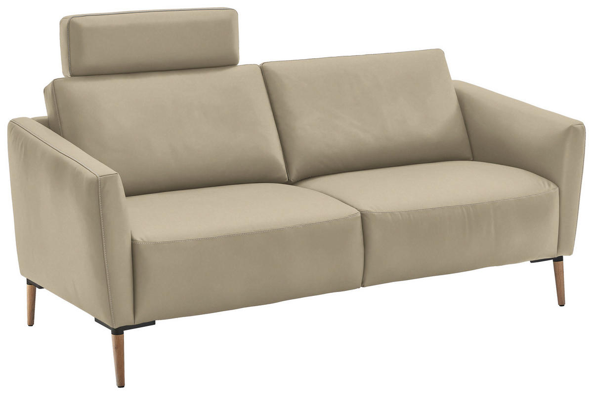 2-SITZER-SOFA  in Echtleder Ecru   - Ecru/Eichefarben, Natur, Leder/Holz (207/86/87cm) - Valnatura