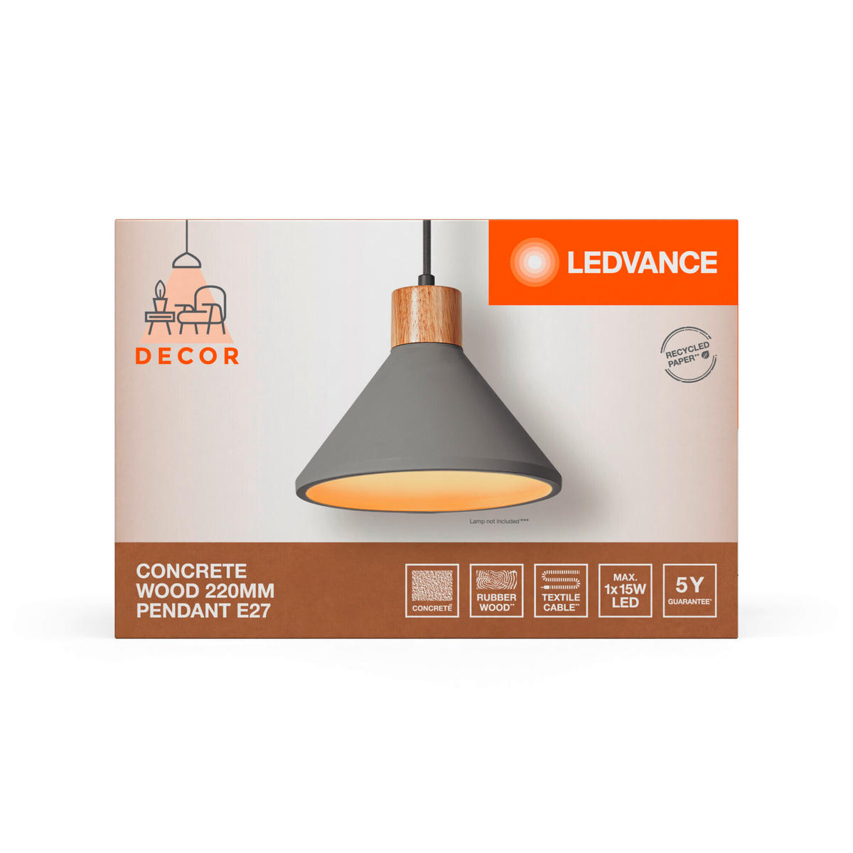 PENDELLEUCHTE 22/122,5 cm   - Dunkelgrau/Naturfarben, Natur, Holz/Stein (22/122,5cm) - Ledvance