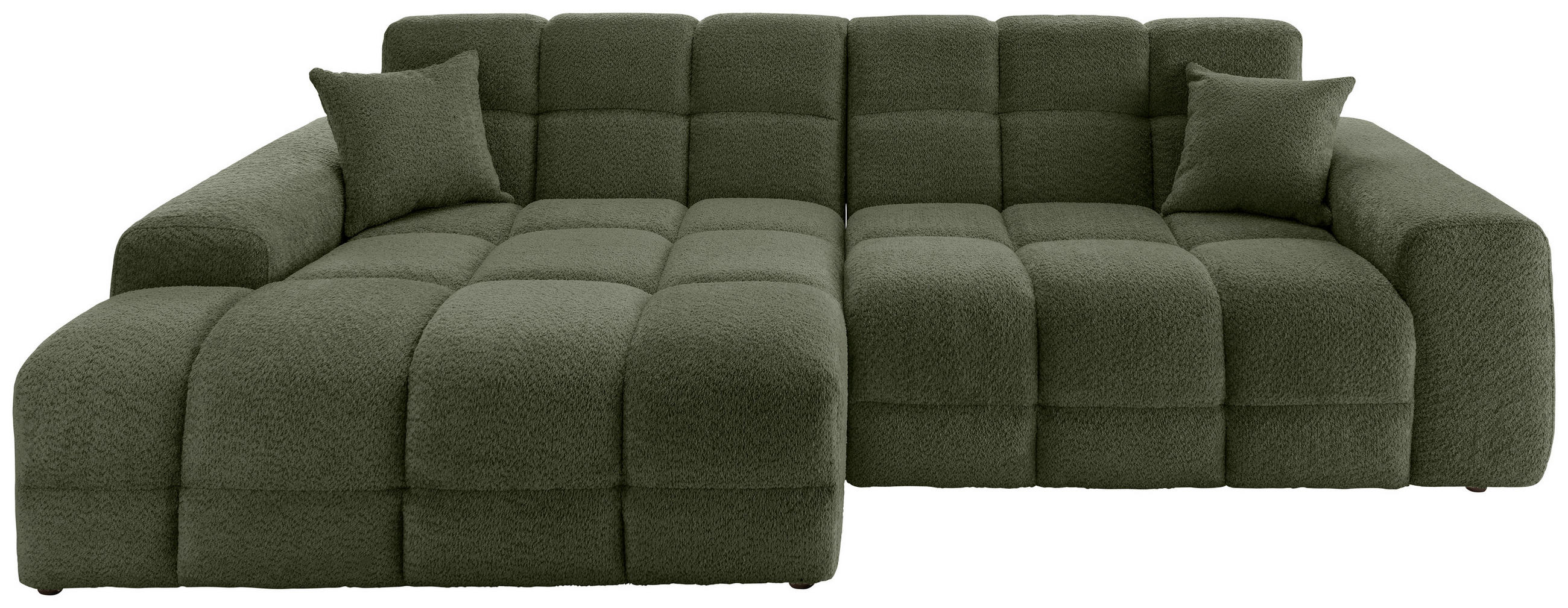 ECKSOFA Bouclé Dunkelgrün  - Dunkelgrün/Schwarz, Modern, Kunststoff/Textil (152/301cm) - Livetastic