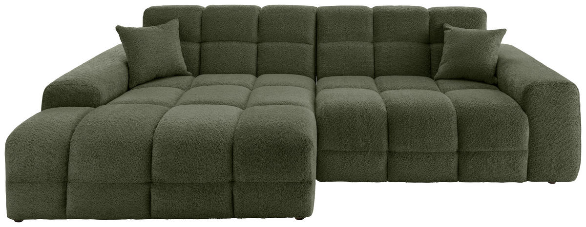ECKSOFA Bouclé Dunkelgrün  - Dunkelgrün/Schwarz, Modern, Kunststoff/Textil (152/301cm) - Livetastic