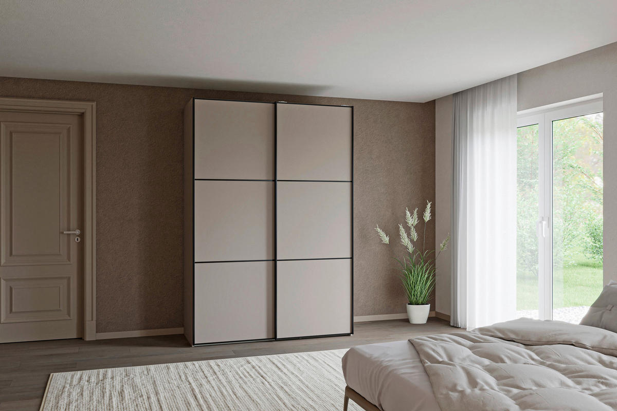 SCHWEBETÜRENSCHRANK 152/220/65 cm 2-türig Hellbraun  - Hellbraun/Schwarz, Design, Holzwerkstoff/Metall (152/220/65cm) - Jutzler