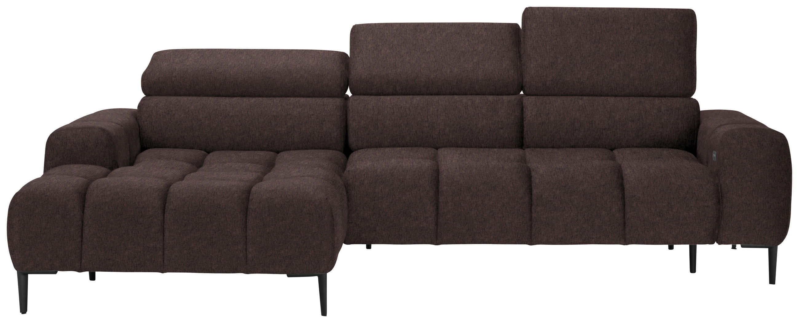 ECKSOFA in Samt, Webstoff Graubraun  177/270 cm  - Graubraun/Schwarz, Design, Textil/Metall (177/270cm) - Welnova