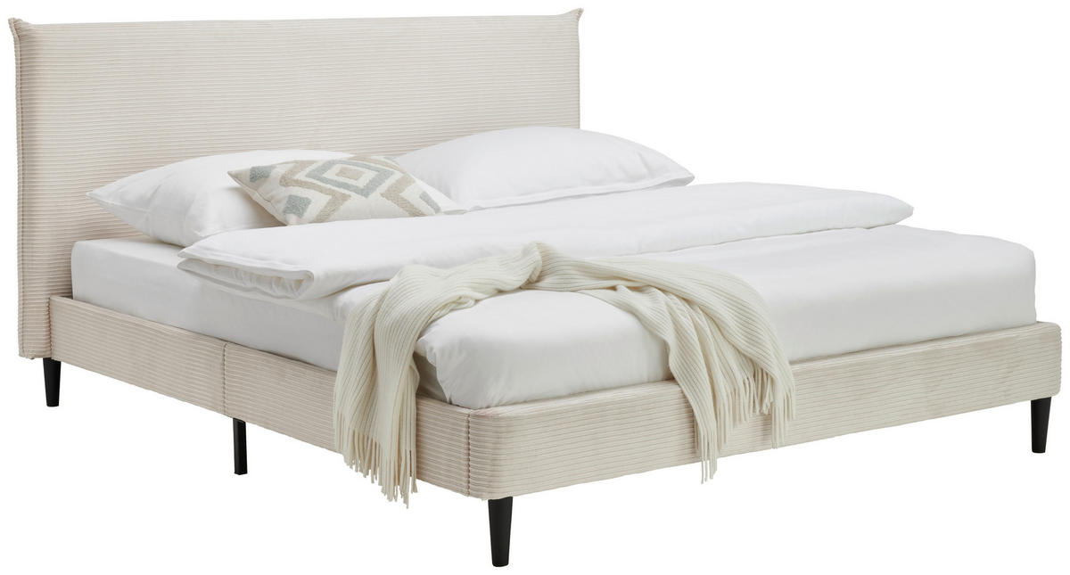KÁRPITOZOTT ÁGY 180/200 cm  fehér  - natúr színű/fekete, Modern, műanyag/textil (180/200cm) - Livetastic