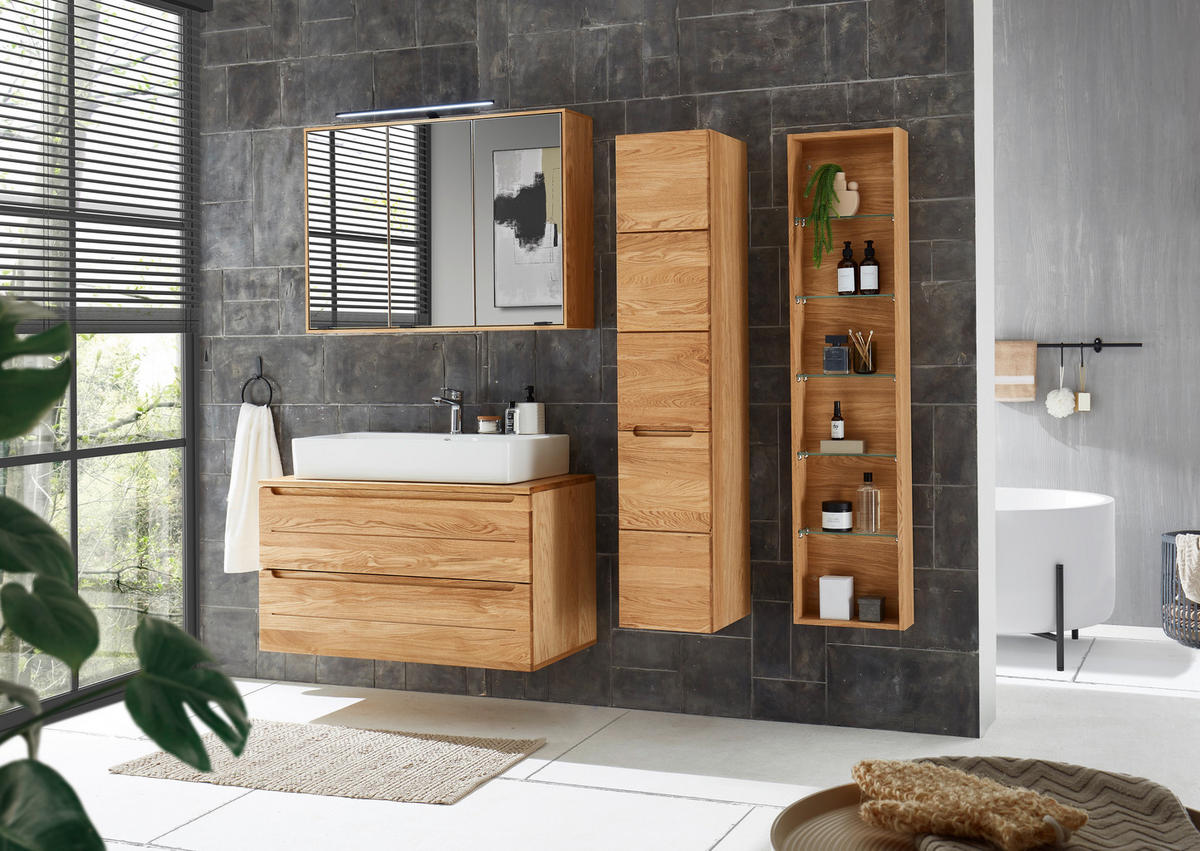 SPIEGELSCHRANK 100/70/20 cm  - Eichefarben/Schwarz, KONVENTIONELL, Glas/Holz (100/70/20cm) - Linea Natura