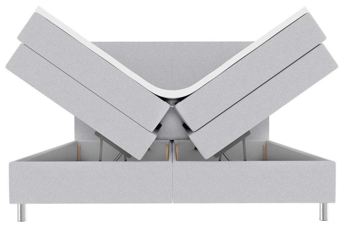 BOXSPRINGBETT 200/200 cm,  in Hellgrau, Bettkasten, Topper, Matratzen, H3 = fest  - Chromfarben/Hellgrau, KONVENTIONELL, Kunststoff/Textil (200/200cm) - Boxxx