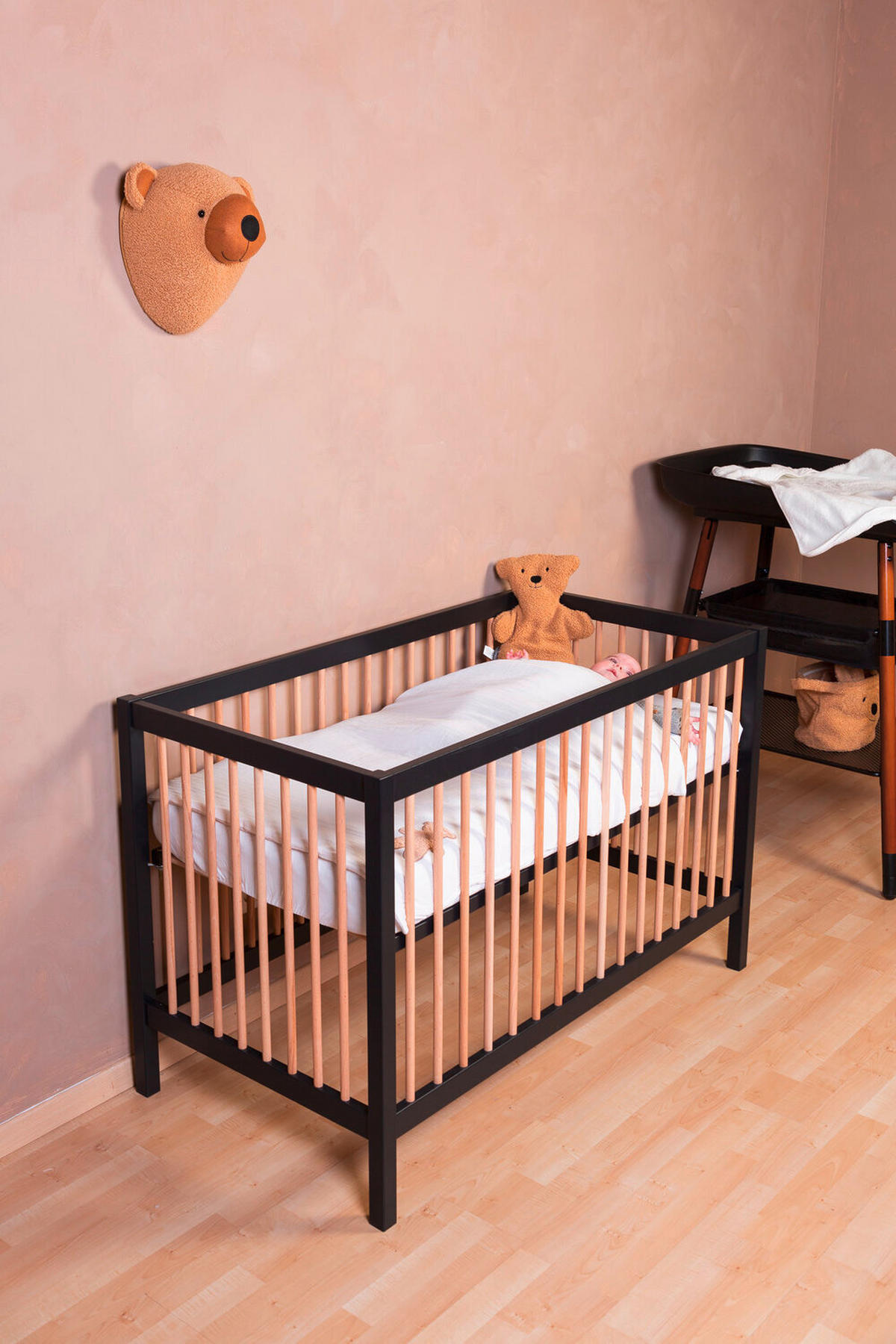 GITTERBETT 2023  - Schwarz/Baltimorefarben, Basics, Holz (122/74/120cm) - Childhome