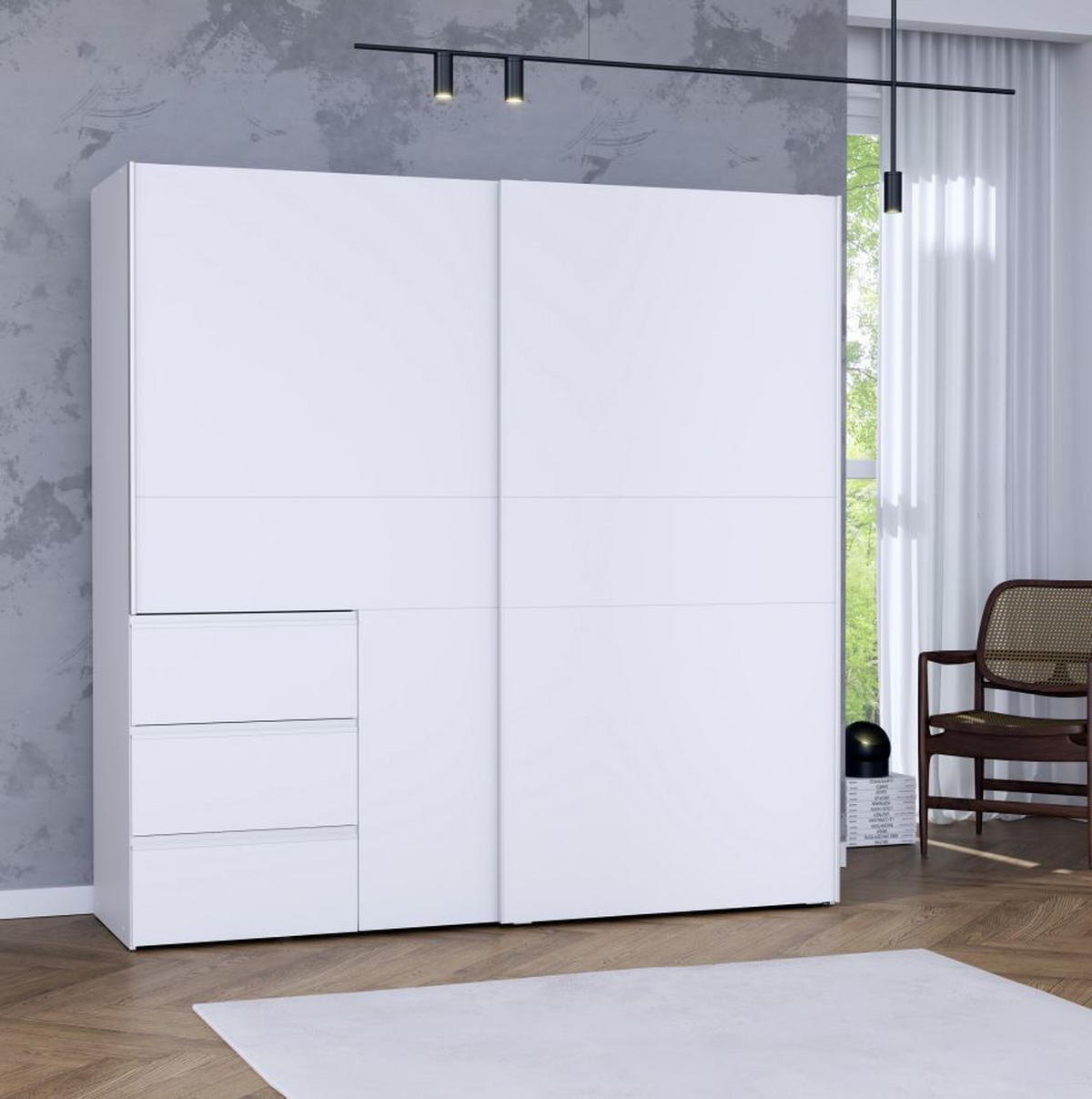 ORMAR - VISEĆA KLIZNA VRATA bela  170,3/200,5/61,2 cm  - bela/crna, Konvencionalno, metal/pločasti materijal (170,3/200,5/61,2cm) - Carryhome